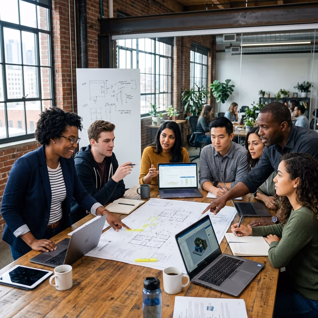 Engineers collaborating in an office