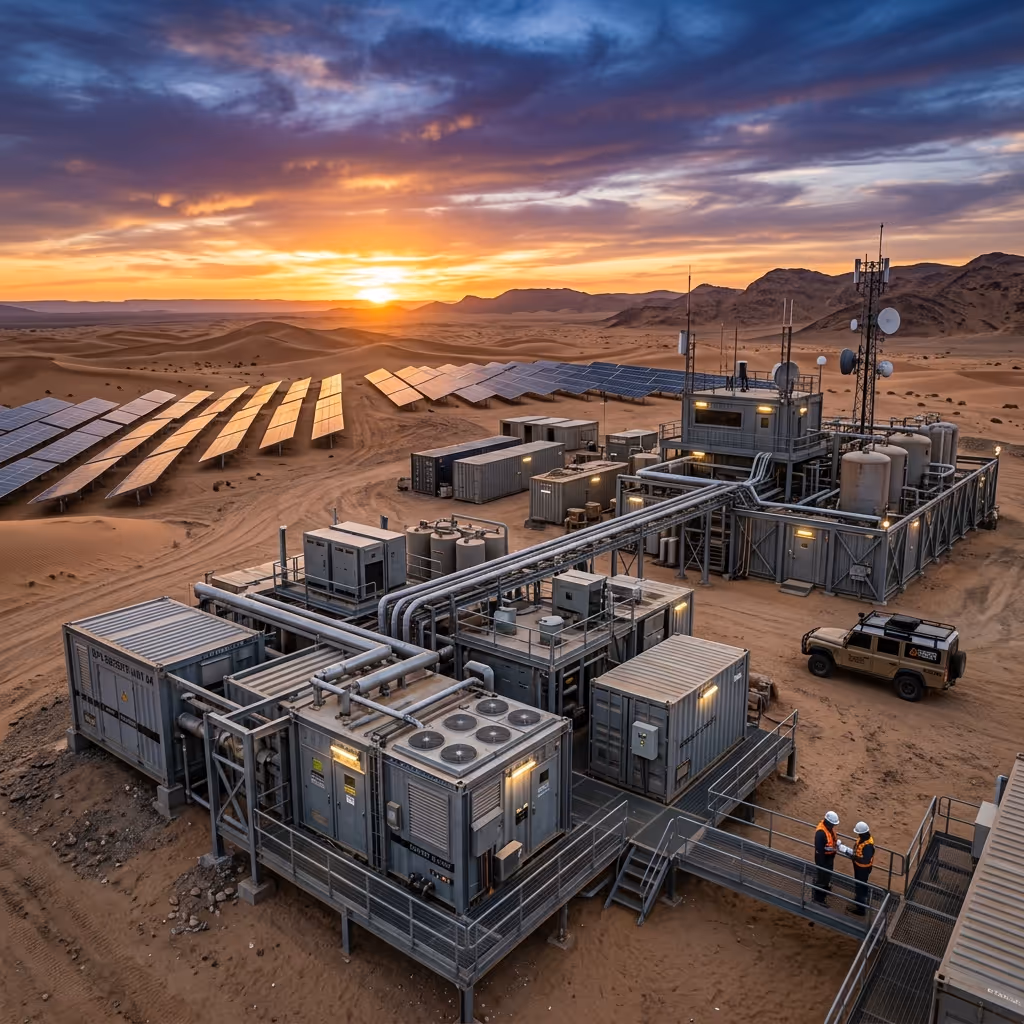 Decentralized power station at sunset